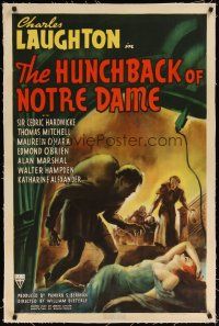 9d277 HUNCHBACK OF NOTRE DAME linen 1sh '39 Victor Hugo, best Charles Laughton & Maureen O'Hara!