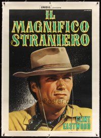9d005 MAGNIFICENT STRANGER linen style B Italian 1p '66 different huge close up of Clint Eastwood!