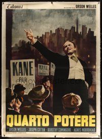 9d003 CITIZEN KANE linen Italian 2p R66 different art of Orson Welles campaigning for governor!