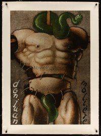 9d070 DON JUAN linen stage play Polish 27x38 '88 wild art of snake with man's body by Gorowski!