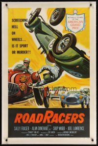 9d350 ROADRACERS linen 1sh '59 great American Grand Prix race car artwork image!