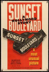 9d368 SUNSET BOULEVARD linen style B 1sh '50 Billy Wilder classic noir, unusual film strip image!
