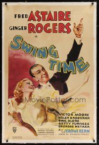 9d370 SWING TIME linen 1sh '36 wonderful art of Fred Astaire dancing with pretty Ginger Rogers!