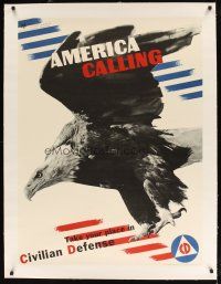9d044 AMERICA CALLING linen 30x41 WWII war poster '42 art & photo by Hubert Matter & Arthur Fisher!