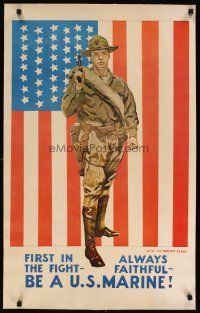 9d043 BE A U.S. MARINE linen 22x35 WWI war poster '22 patriotic art by James Montgomery Flagg!