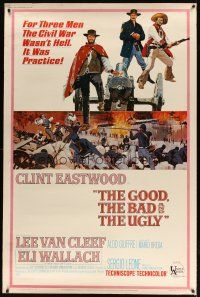 9e005 GOOD, THE BAD & THE UGLY 40x60 '68 art of Clint Eastwood & Lee Van Cleef, Sergio Leone!