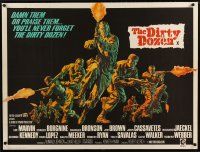 9e183 DIRTY DOZEN British quad '67 Charles Bronson, Jim Brown, Lee Marvin, cool battle scene art!