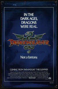 9e065 DRAGONSLAYER blue foil teaser 1sh '81 in the Dark Ages, dragons were real, not a fantasy!
