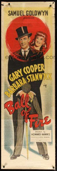 9e176 BALL OF FIRE English door panel '41 stone litho of Gary Cooper & Stanwyck, Howard Hawks