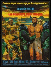 9e168 PLANET OF THE APES French 23x32 R70s different art of Charlton Heston by Jean Mascii!