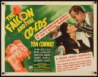 9e040 FALCON & THE CO-EDS style B 1/2sh '43 detective Tom Conway investigates lovely suspects!