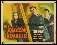 9e041 FALCON IN DANGER style B 1/2sh '43 detective Tom Conway between Jean Brooks & Elaine Shepard!