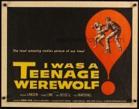 9e048 I WAS A TEENAGE WEREWOLF 1/2sh '57 AIP classic, Kallis art of monster attacking sexy babe!