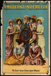 9e093 MODERN CINDERELLA stage poster '00s stone litho of ship's captain with six pretty girls!