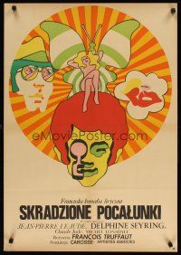9e271 STOLEN KISSES Polish 23x33 '69 Francois Truffaut's Baisers Voles, psychedelic Zbikowski art!