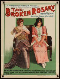 9e085 BROKEN ROSARY stage play poster '20s Catholic marriage & divorce, money, & baseball too!