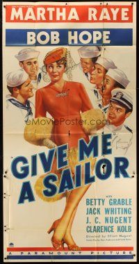 9f195 GIVE ME A SAILOR 3sh '38 artwork of Bob Hope & Navy men admiring pretty Martha Raye!