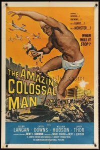 9f006 AMAZING COLOSSAL MAN 1sh '57 AIP, Bert I. Gordon, art of the giant monster by Albert Kallis!