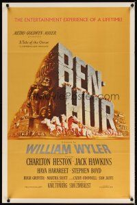 9f008 BEN-HUR 1sh '60 Charlton Heston, William Wyler classic religious epic, chariot art!