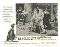 9f140 LA DOLCE VITA LC #4 R66 Federico Fellini, Marcello Mastroianni rides woman like a horse!