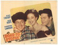 9f162 ROAD TO UTOPIA LC #5 '45 best c/u of sexy Dorothy Lamour between Bob Hope, & Bing Crosby!
