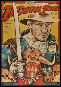 9f424 INDIANA JONES & THE TEMPLE OF DOOM Polish 27x38 '85 cool different art by Witold Dybowski!