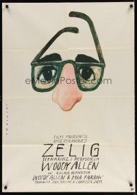 9f436 ZELIG Polish 27x38 '85 wacky Woody Allen mockumentary, best art by Wiktor Sadowski!