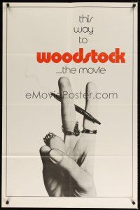 9f001 WOODSTOCK teaser 1sh '70 completely different close up of hand holding marijuana joint!