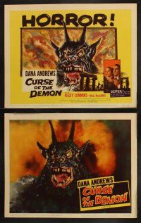 9f052 NIGHT OF THE DEMON 8 LCs '57 Tourneur, includes c/u & art of the wacky monster from Hell!