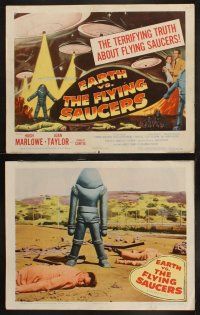 9f053 EARTH VS. THE FLYING SAUCERS 8 LCs '56 Harryhausen sci-fi classic, images of UFOs & aliens!