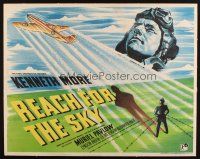9g123 REACH FOR THE SKY linen English 1/2sh '57 cool art of pilot Kenneth More & RAF airplane!