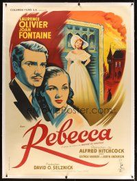 9g005 REBECCA linen French 1p R50s Hitchcock, Grinsson art of Laurence Olivier & Joan Fontaine!