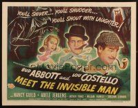 9g116 ABBOTT & COSTELLO MEET THE INVISIBLE MAN 1/2sh '51 art of Bud & Lou running from monster!