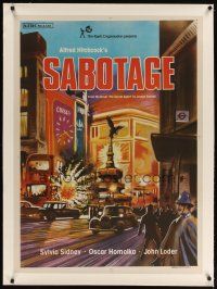9g078 SABOTAGE linen Indian R70s Alfred Hitchcock, cool artwork of exploding bus in London!