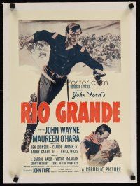 9g139 RIO GRANDE linen WC '50 art of John Wayne & Maureen O'Hara, directed by John Ford!