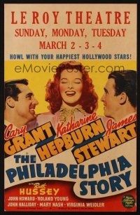 9g134 PHILADELPHIA STORY WC '40 Katharine Hepburn between Cary Grant & James Stewart, classic!