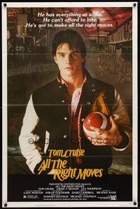 9h027 ALL THE RIGHT MOVES 1sh '83 close up of high school football player Tom Cruise!