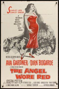 9h036 ANGEL WORE RED 1sh '60 sexy full-length Ava Gardner, Dirk Bogarde has a price on his head!