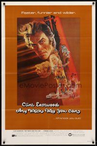 9h038 ANY WHICH WAY YOU CAN 1sh '80 cool artwork of Clint Eastwood by Bob Peak!