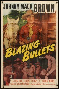 9h081 BLAZING BULLETS 1sh '51 cowboy Johnny Mack Brown, House Peters Jr, western action!