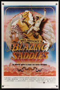 9h082 BLAZING SADDLES 1sh '74 classic Mel Brooks western, art of Cleavon Little by John Alvin!