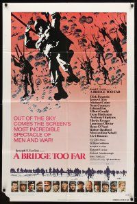 9h101 BRIDGE TOO FAR style B 1sh '77 Michael Caine, Connery, cool art of hundreds of paratroopers!