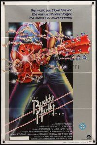 9h105 BUDDY HOLLY STORY style B 1sh '78 Gary Busey great art of electrified guitar, rock 'n' roll!