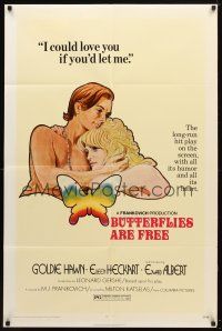 9h106 BUTTERFLIES ARE FREE 1sh '72 cool art of would-be lovers Goldie Hawn & blind Edward Albert!