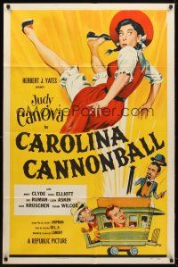 9h117 CAROLINA CANNONBALL 1sh '55 wacky art of Judy Canova on train tracks, sci-fi comedy!
