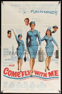 9h158 COME FLY WITH ME 1sh '63 sexy airline hostesses daydreaming of men!