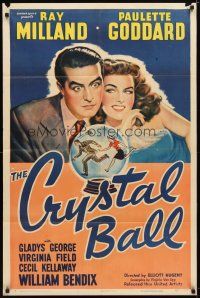 9h188 CRYSTAL BALL style A 1sh '43 sexy Paulette Goddard & Ray Milland looking into crystal ball!