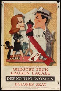 9h220 DESIGNING WOMAN style B 1sh '57 best art of Gregory Peck & Lauren Bacall by Jacques Kapralik!
