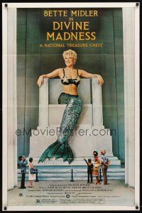 9h236 DIVINE MADNESS style B 1sh '80 great image of mermaid Bette Midler as Lincoln Memorial!