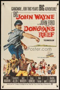 9h239 DONOVAN'S REEF 1sh '63 John Ford, great art of punching sailor John Wayne & Lee Marvin!